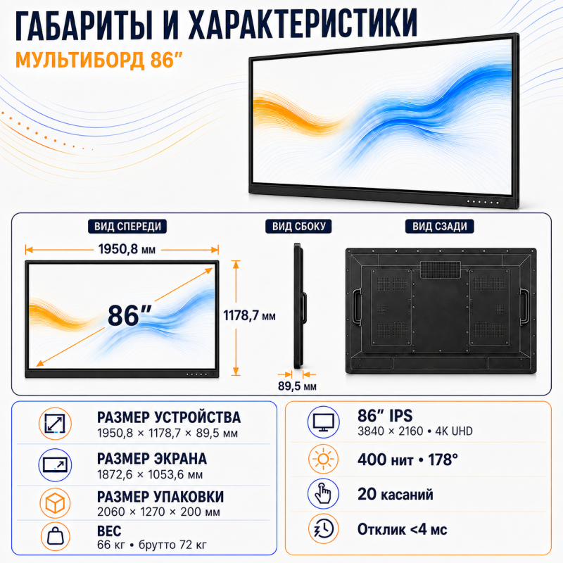 Интерактивная панель (мультиборд) 86 дюйм