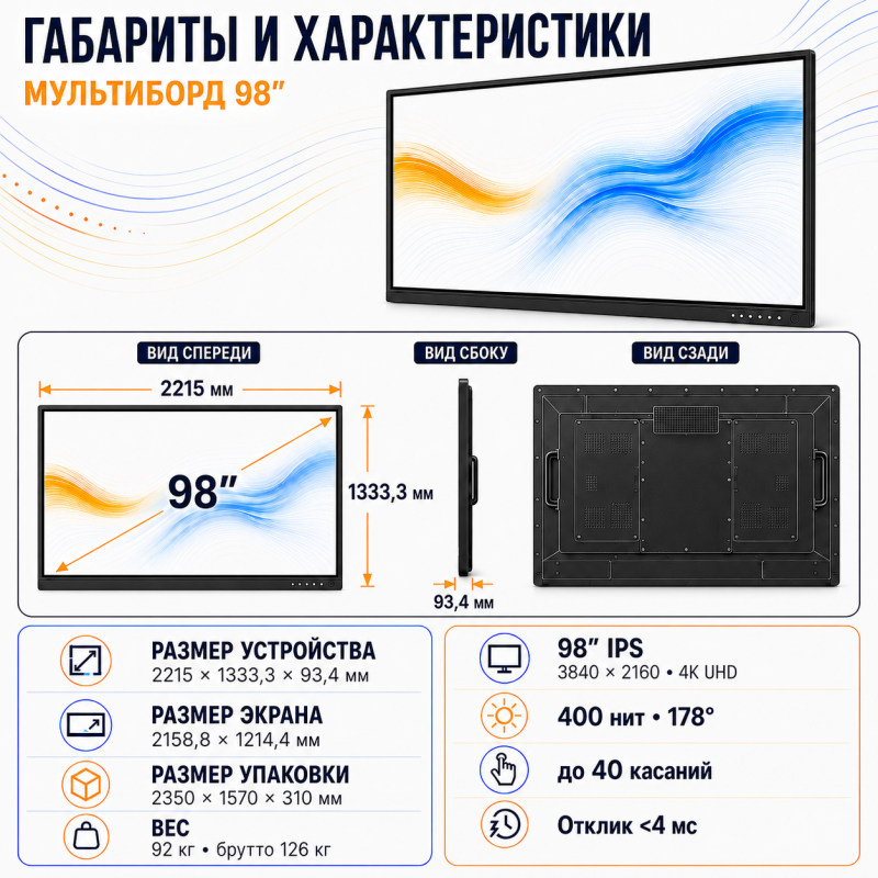 Интерактивная панель (мультиборд) 98 дюйм