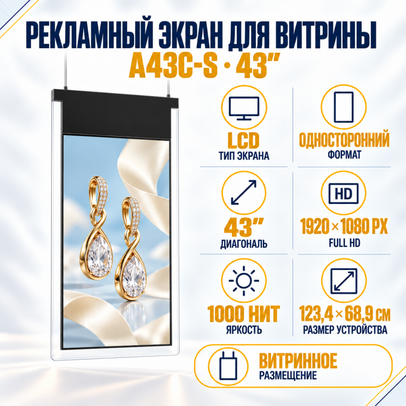 Рекламный экран для витрины A43C-S (односторонний)